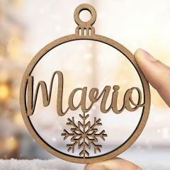 Decoração de Natal bola de Natal personalizada com nome em fibra de madeira MDF acabamento natural cortado a laser de Cortaydecora | Letras de Madera